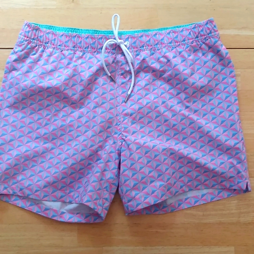 Bonobos Pink and Blue Geometric Swim Trunks